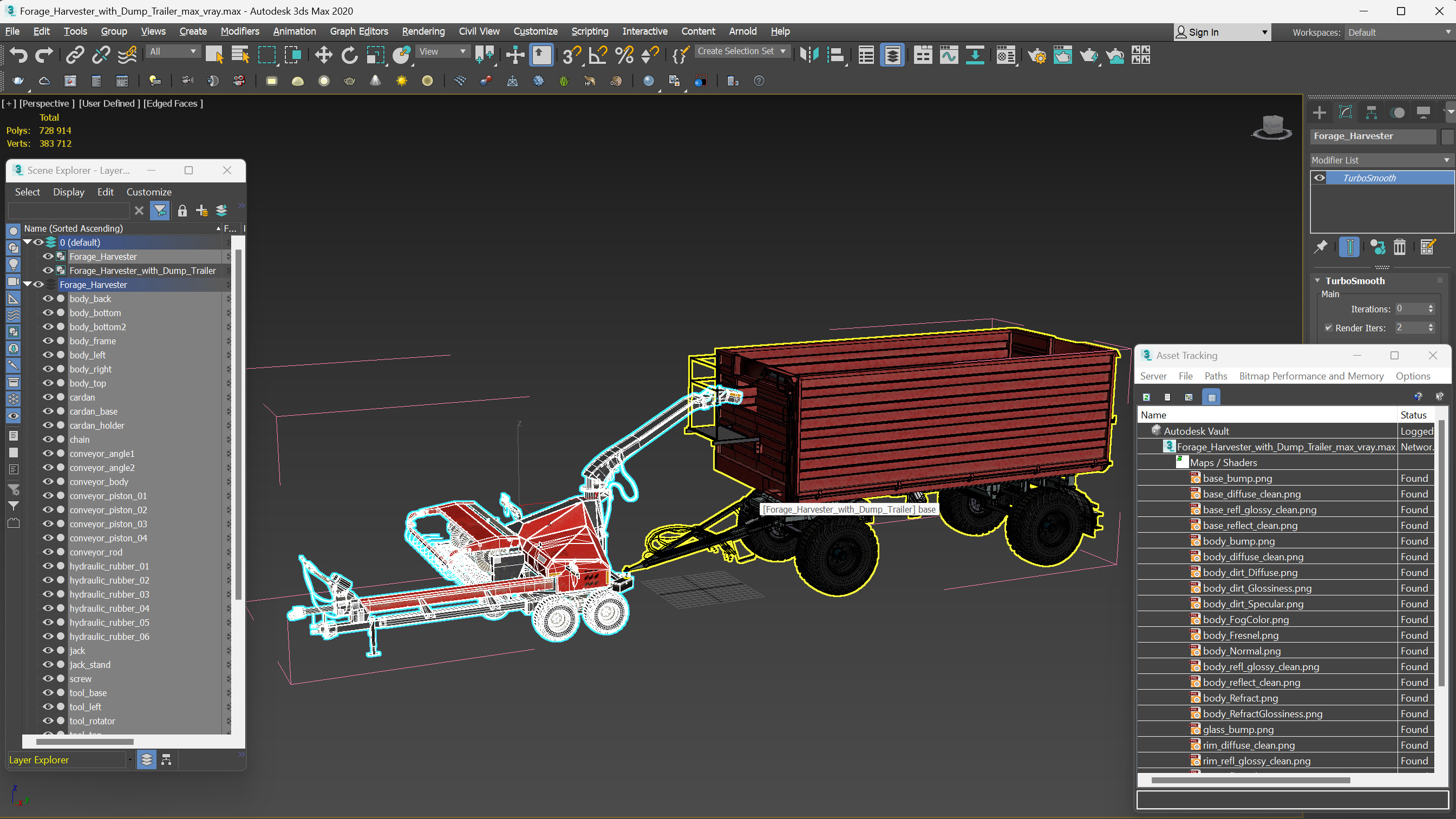 Forage Harvester with Dump Trailer 3D model