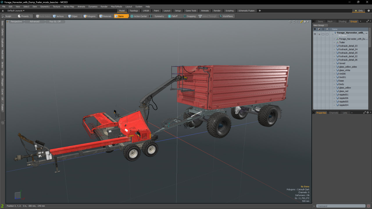 Forage Harvester with Dump Trailer 3D model