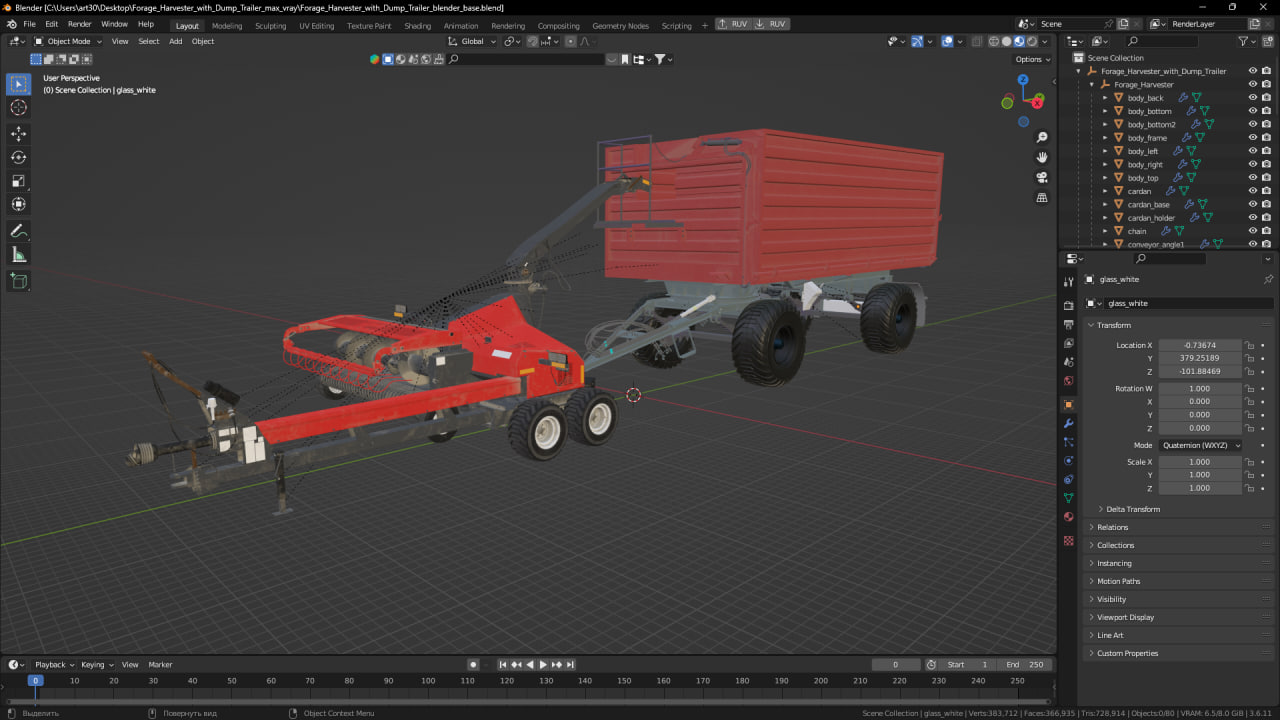 Forage Harvester with Dump Trailer 3D model