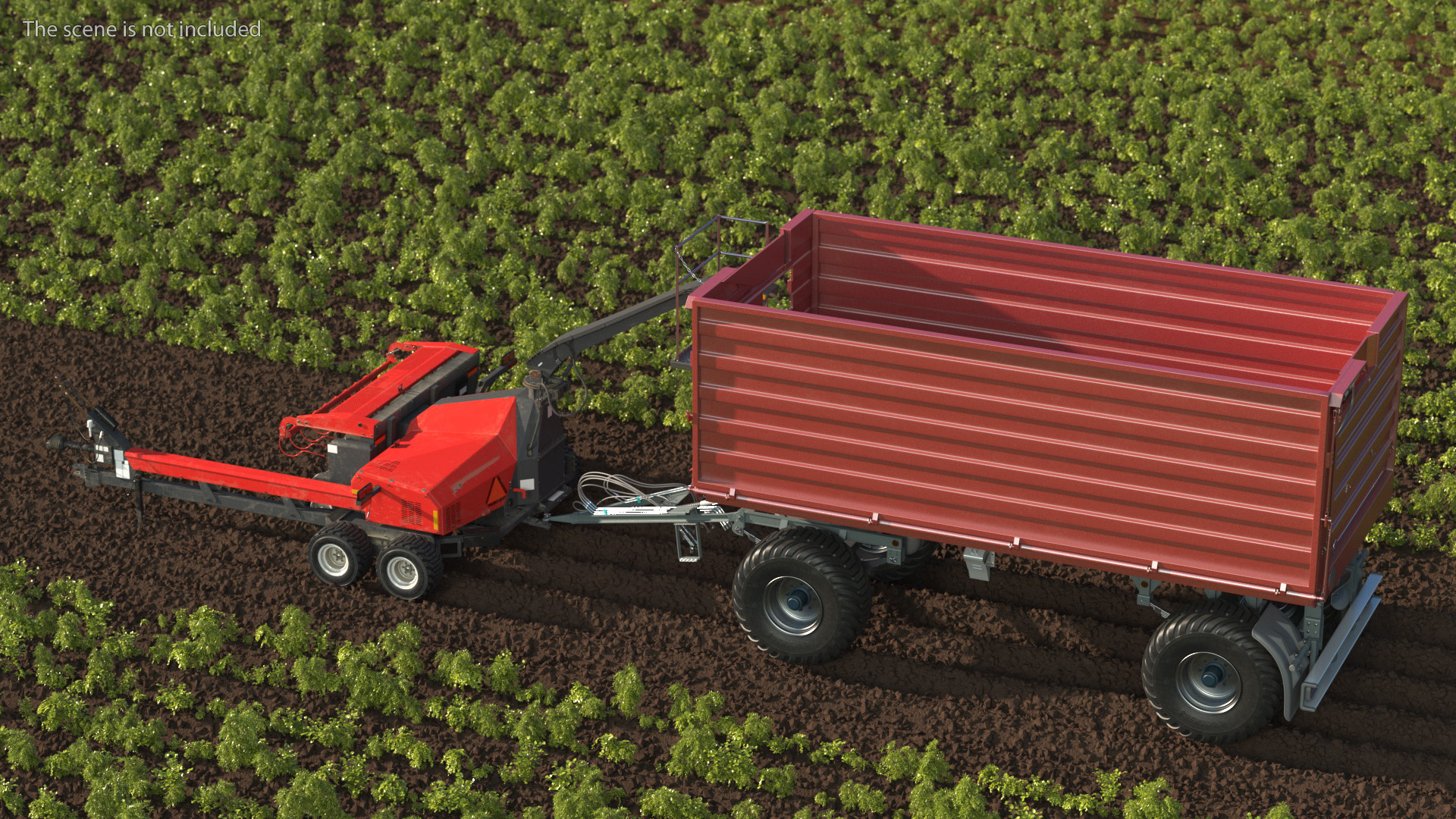 Forage Harvester with Dump Trailer 3D model