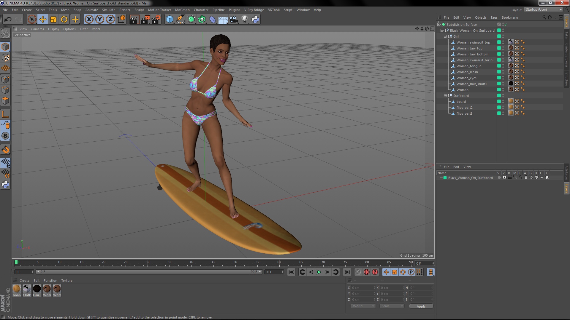 Black Woman On Surfboard 3D model