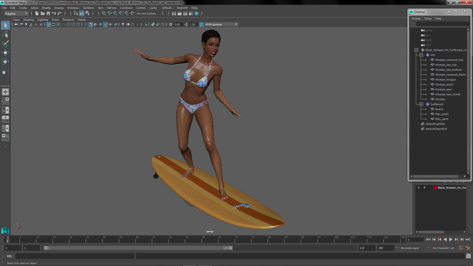 Black Woman On Surfboard 3D model