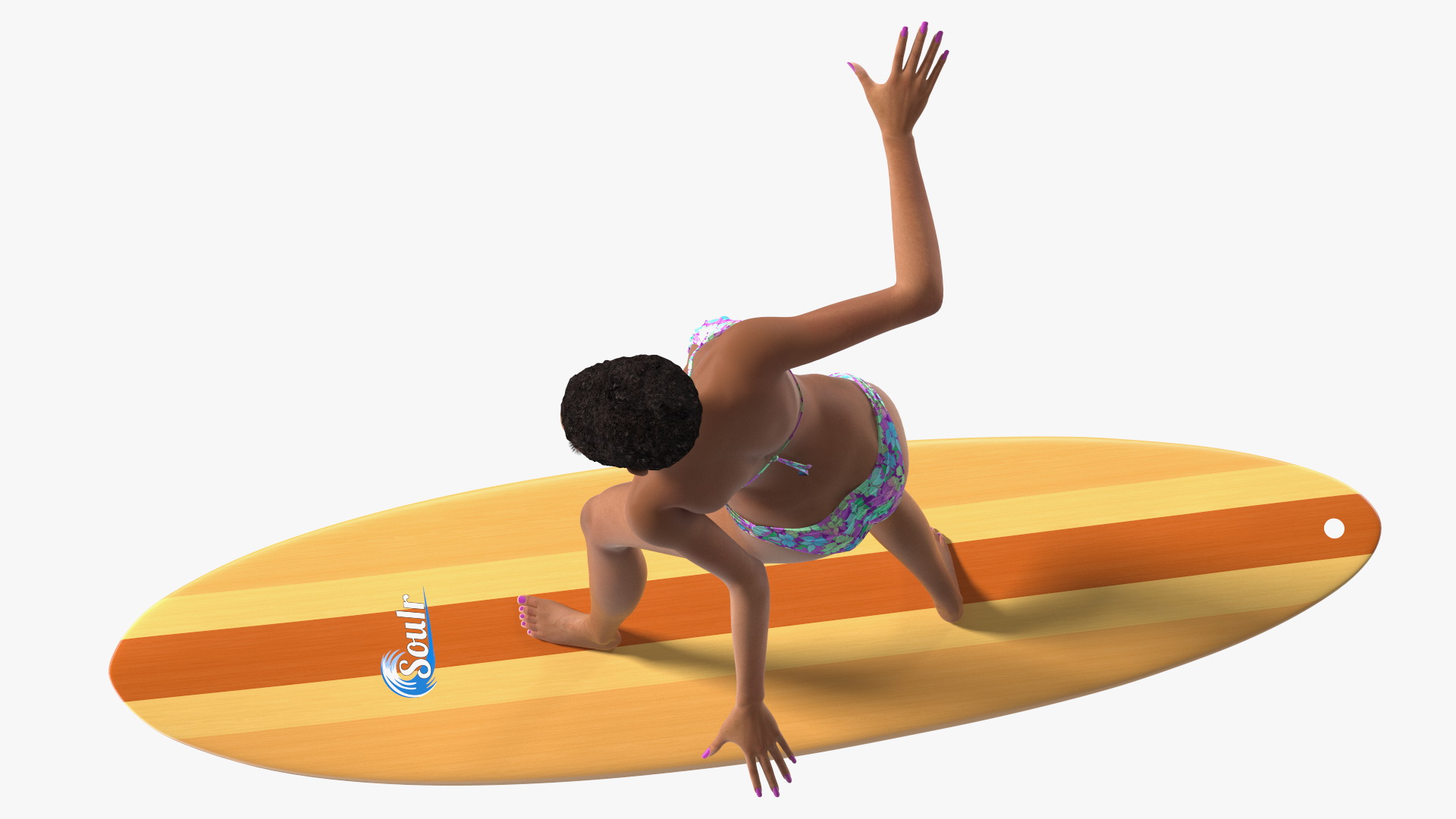 Black Woman On Surfboard 3D model