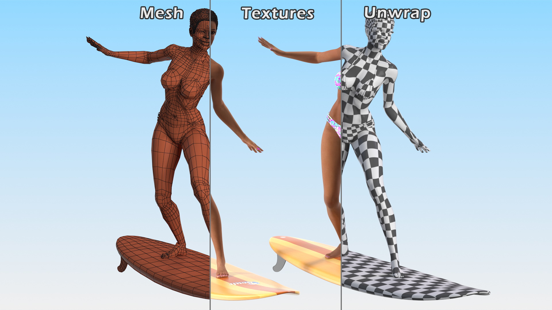 Black Woman On Surfboard 3D model