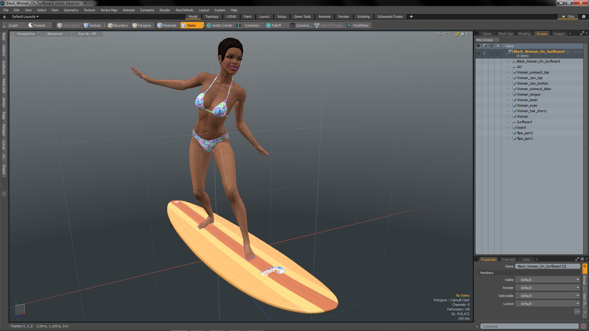 Black Woman On Surfboard 3D model