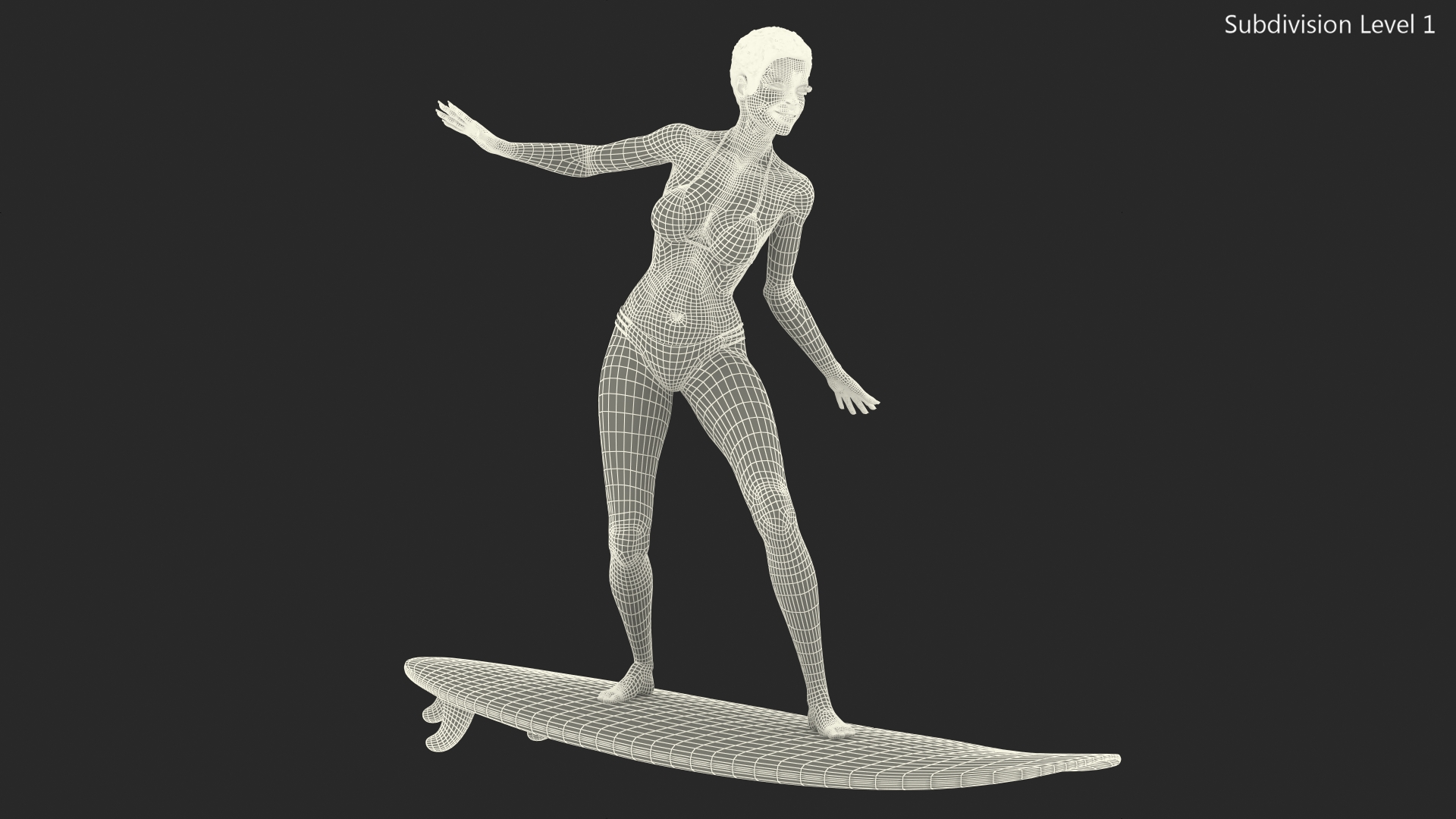 Black Woman On Surfboard 3D model