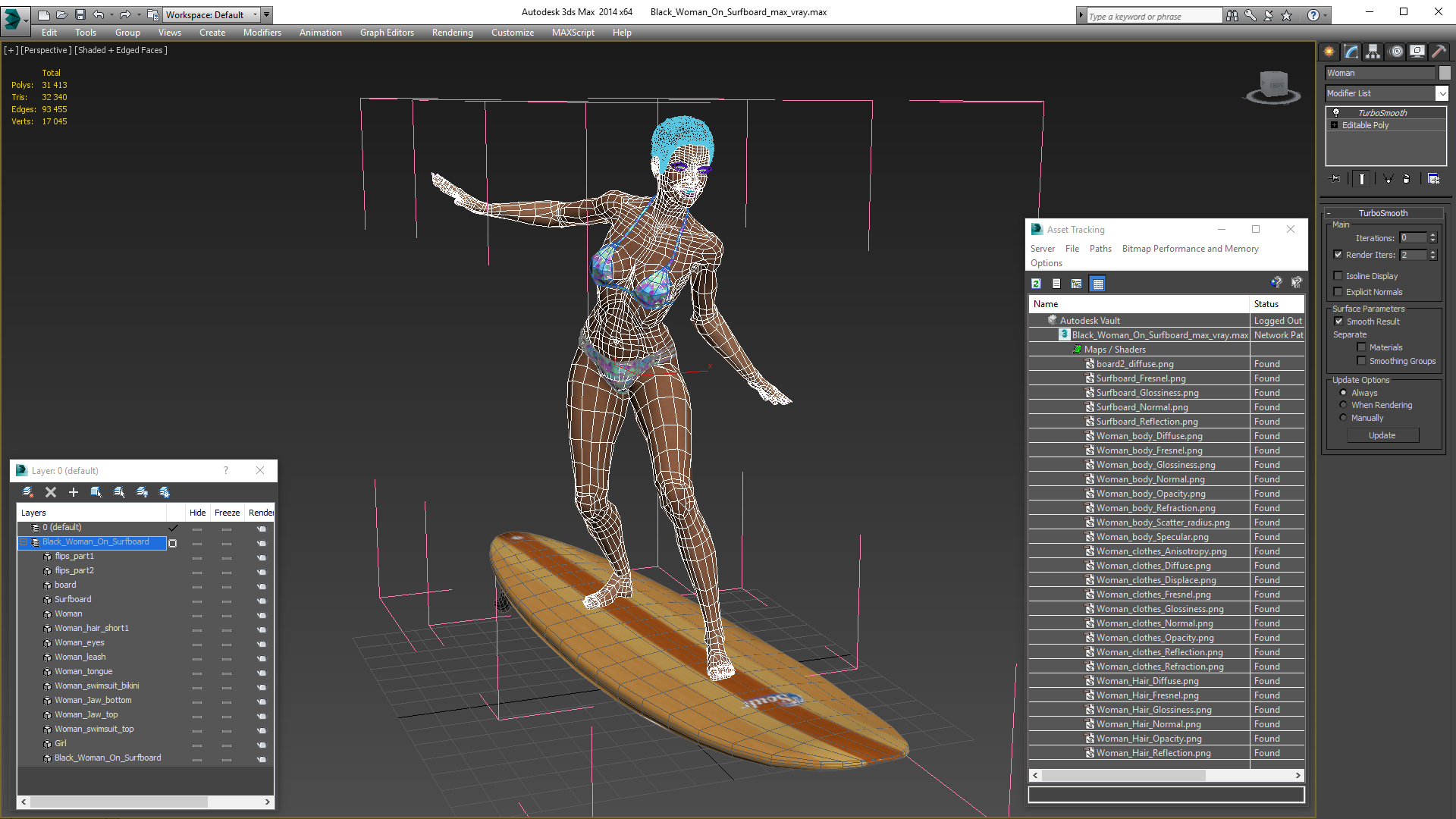 Black Woman On Surfboard 3D model