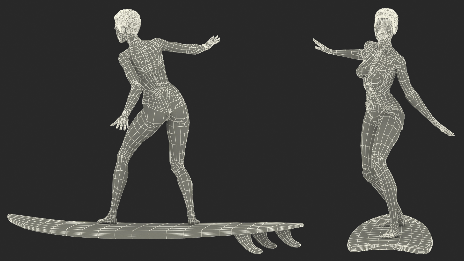 Black Woman On Surfboard 3D model