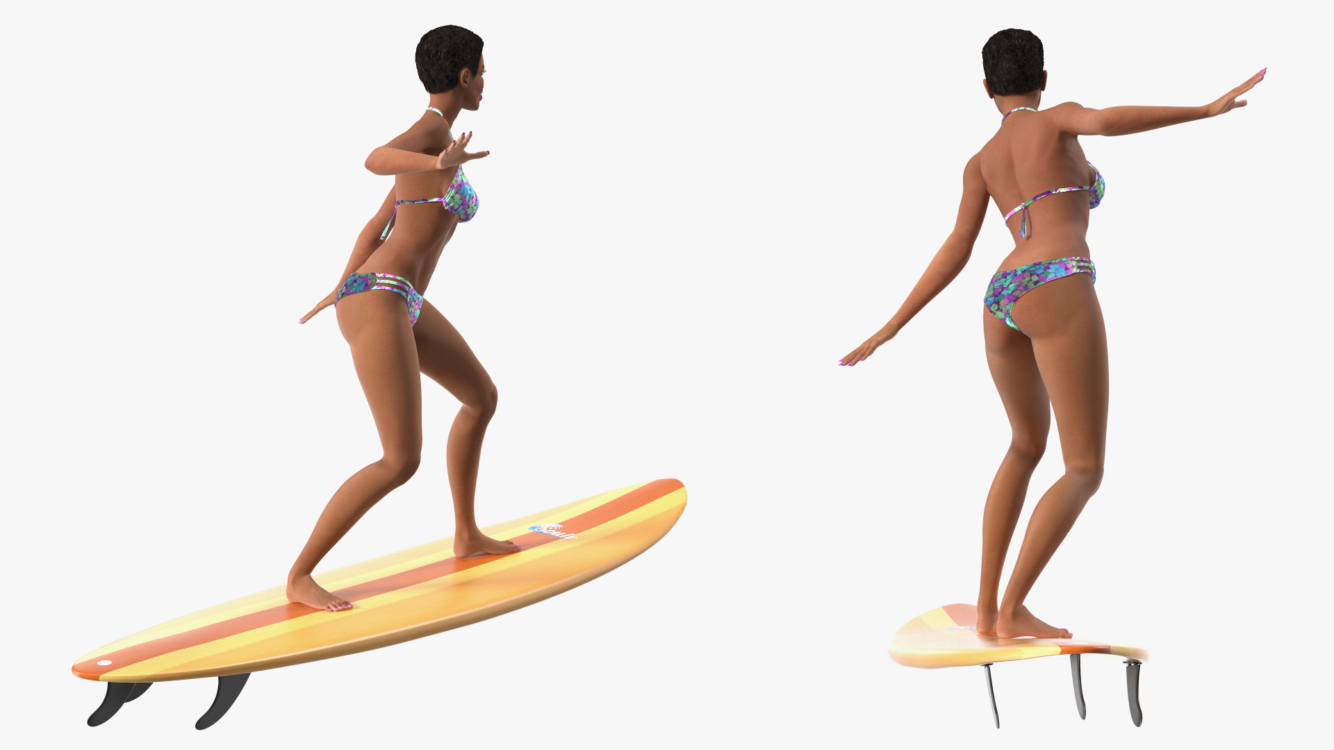 Black Woman On Surfboard 3D model