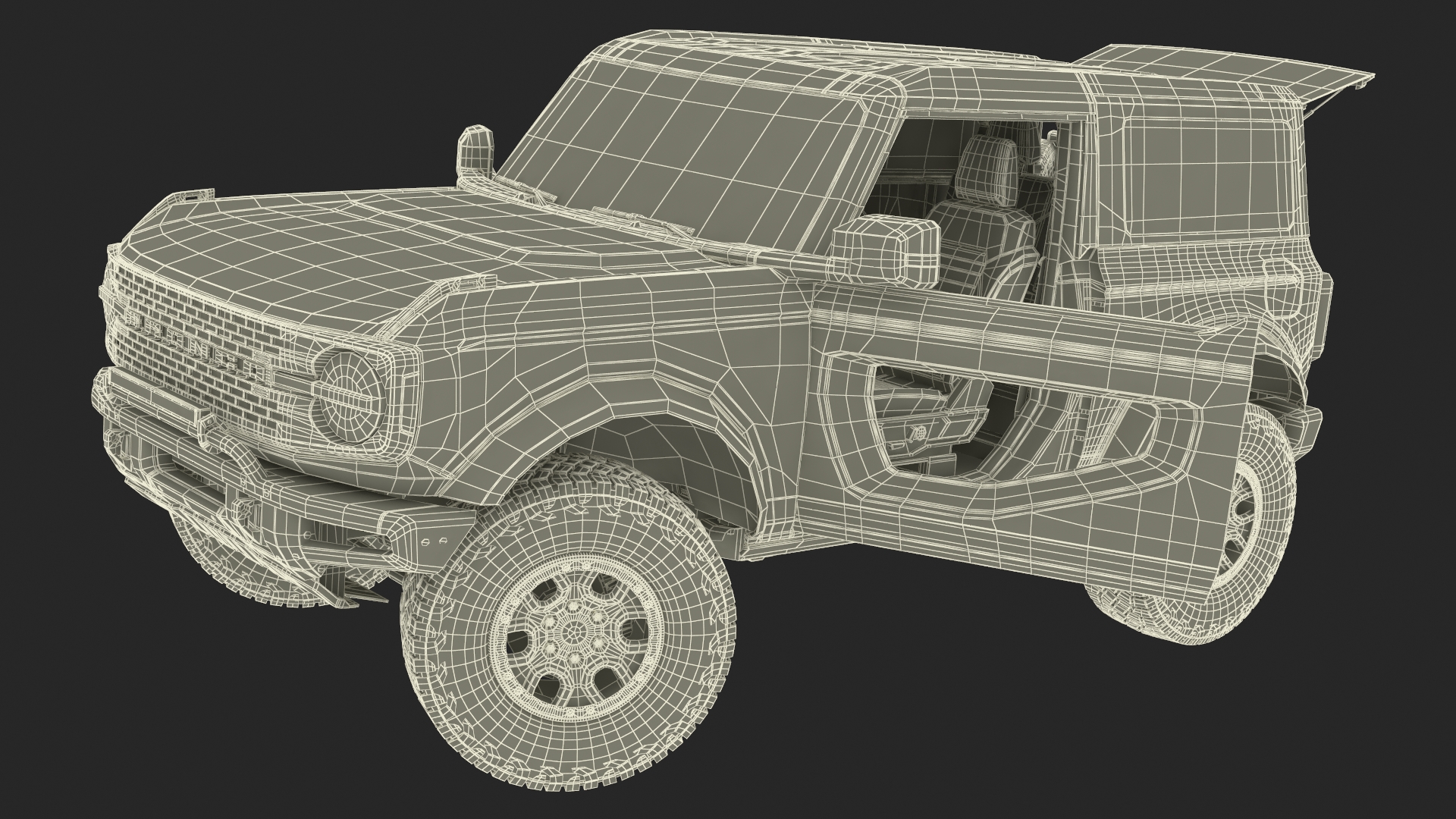 3D Ford Bronco Two Door Yellow 4X4 Rigged model