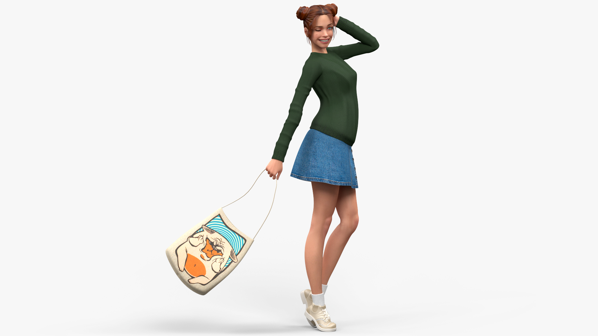 3D Happy European Woman in Casual Clothes model