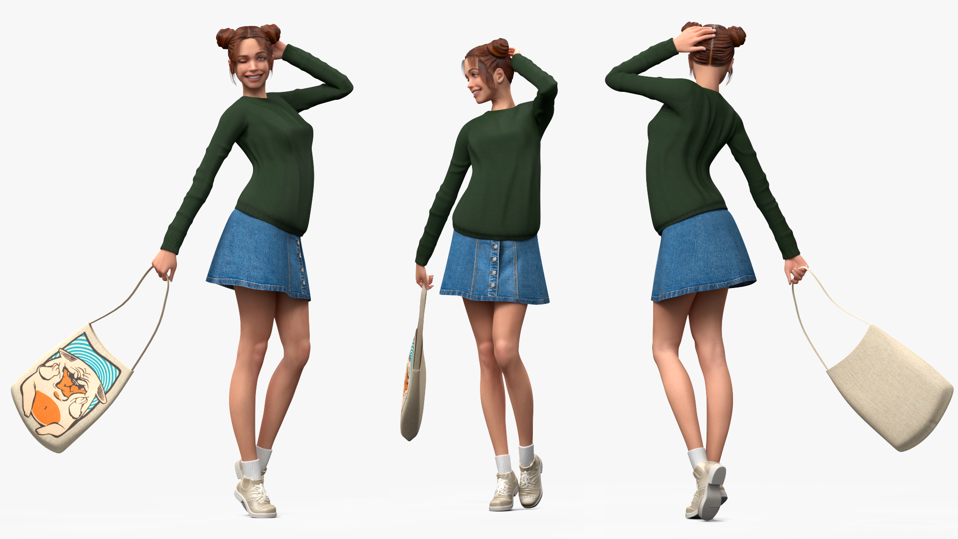 3D Happy European Woman in Casual Clothes model