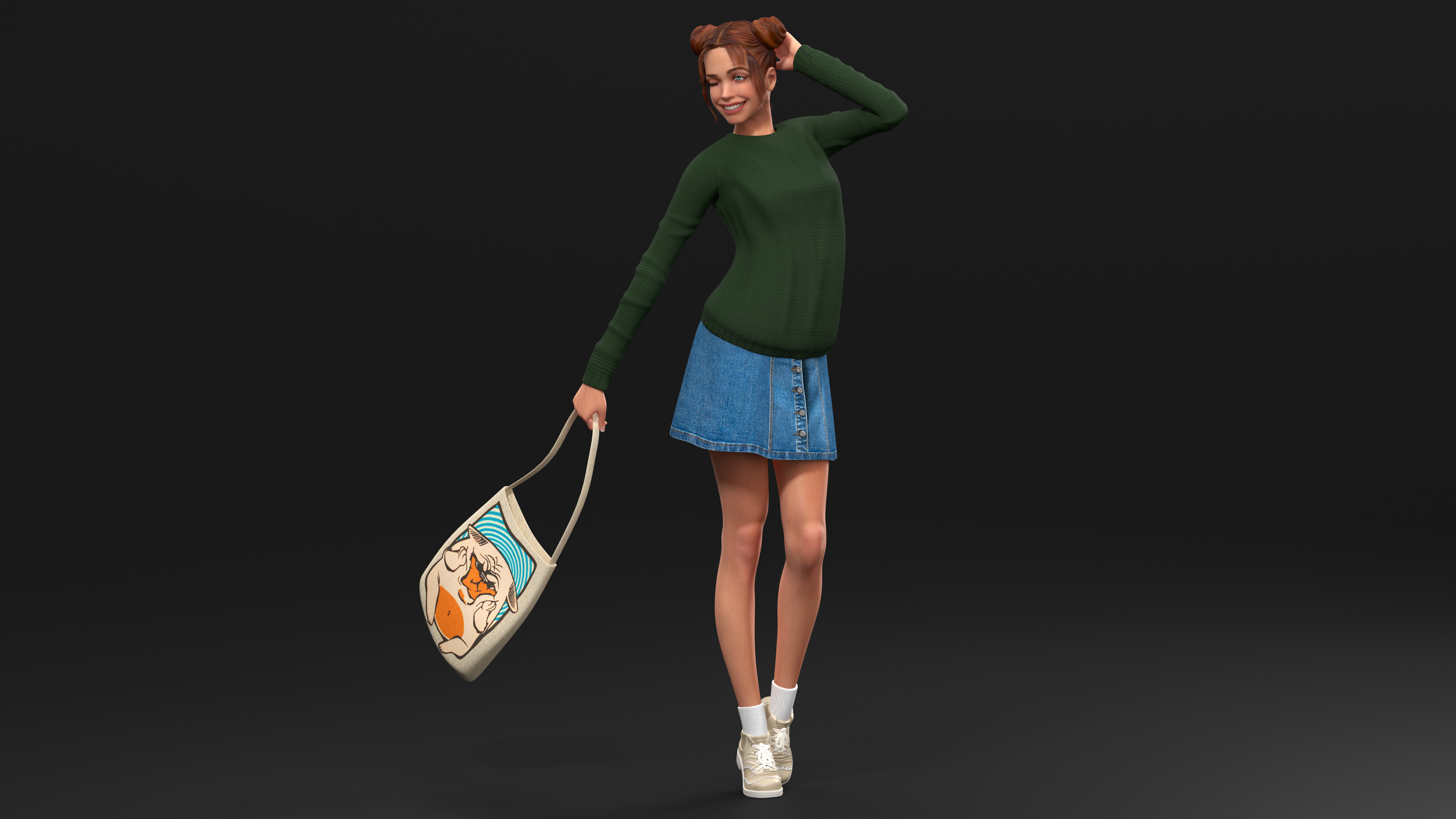 3D Happy European Woman in Casual Clothes model