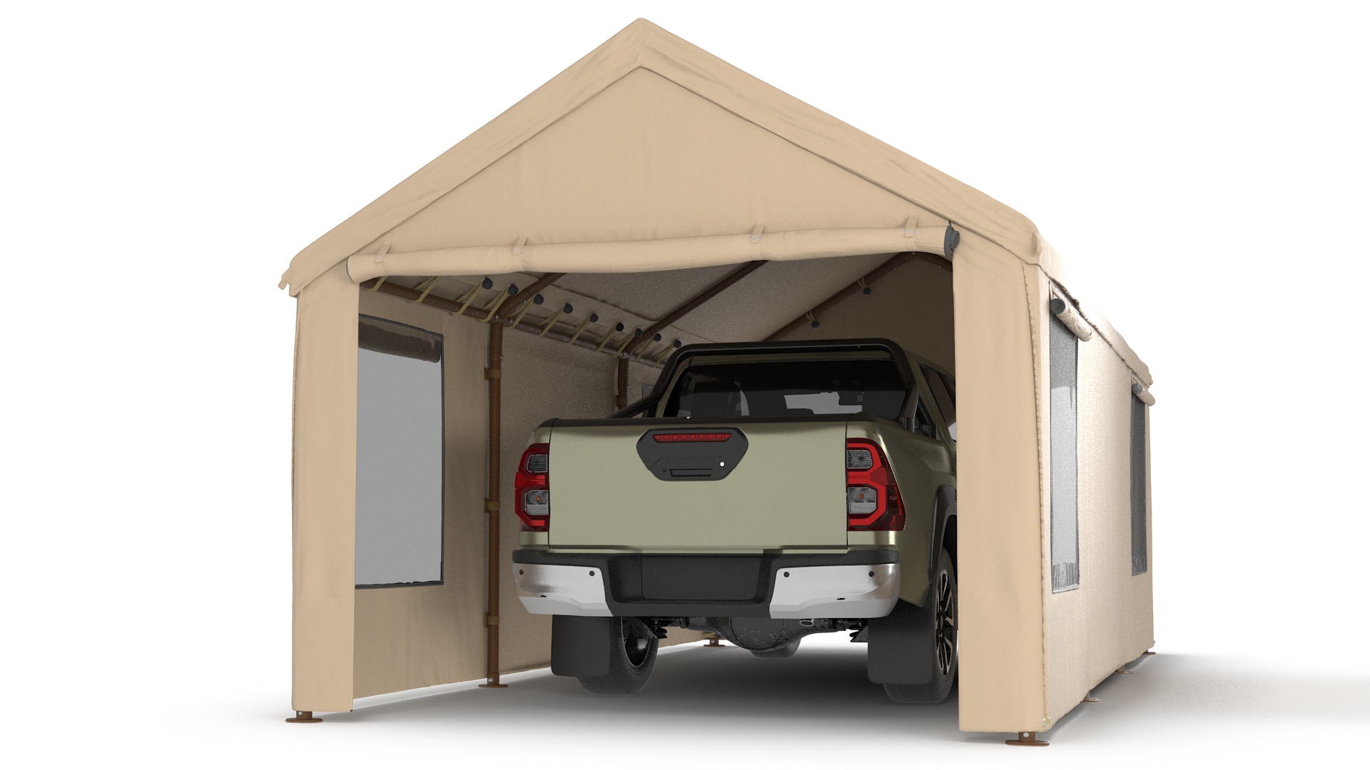 3D model Pickup Under a Beige Tent