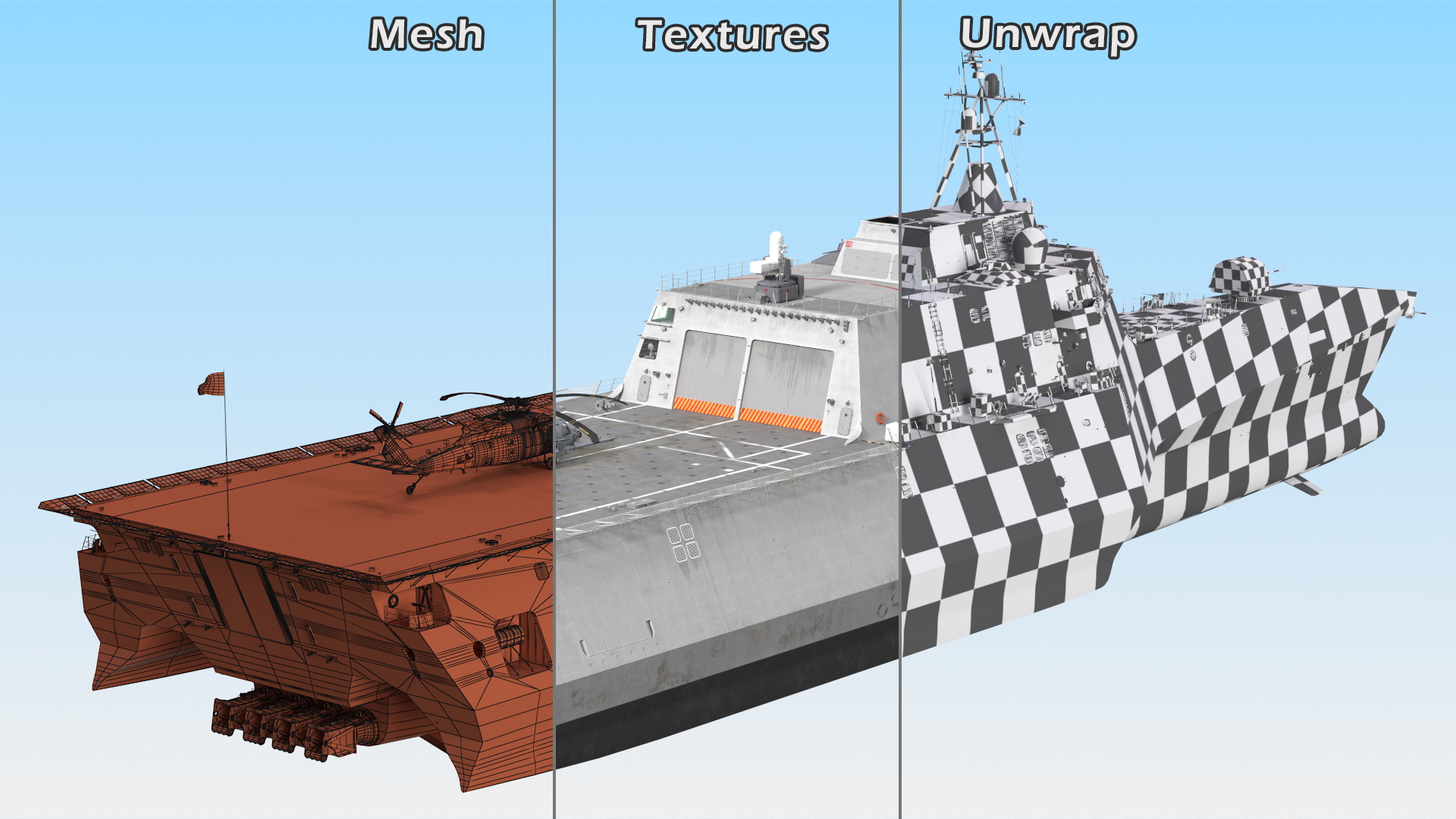 3D USS Independence LCS With Helicopter