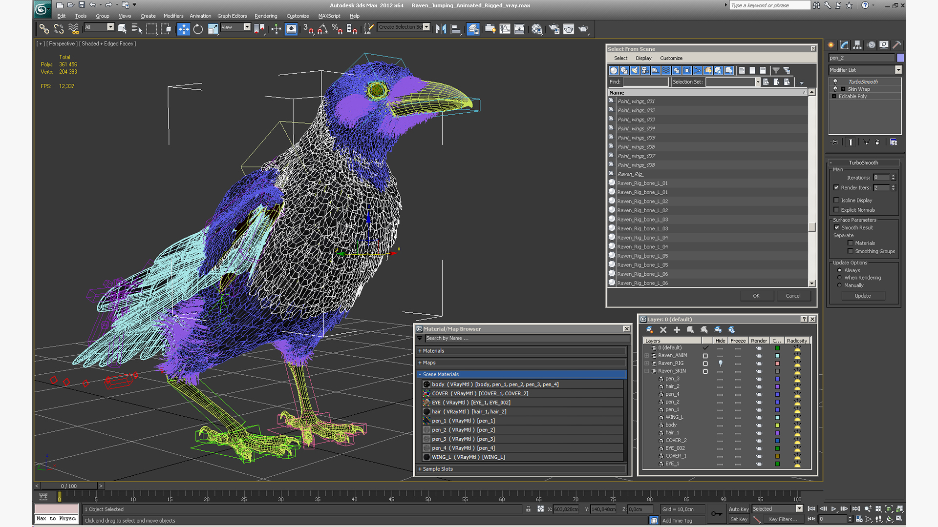 Raven Jumping Animated Rigged 3D model