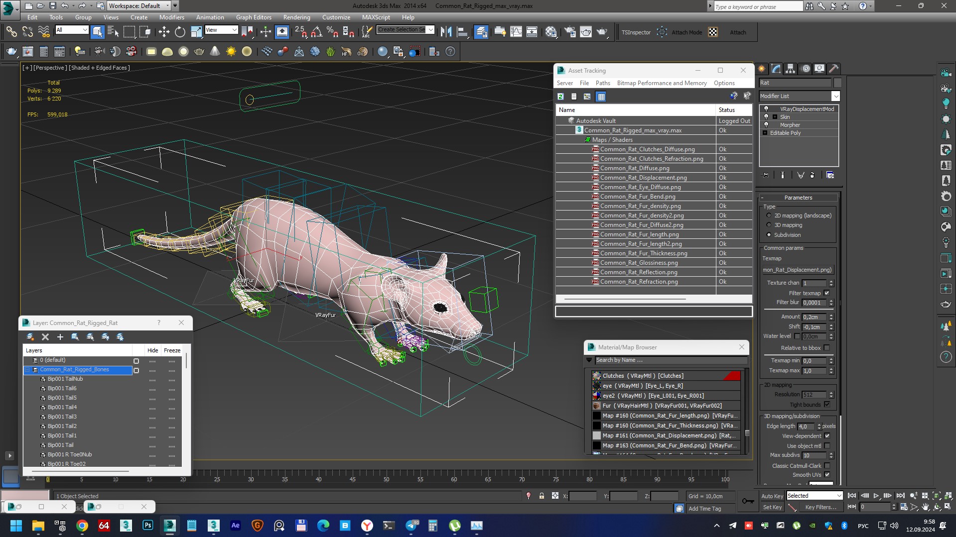 3D Common Rat Rigged Fur