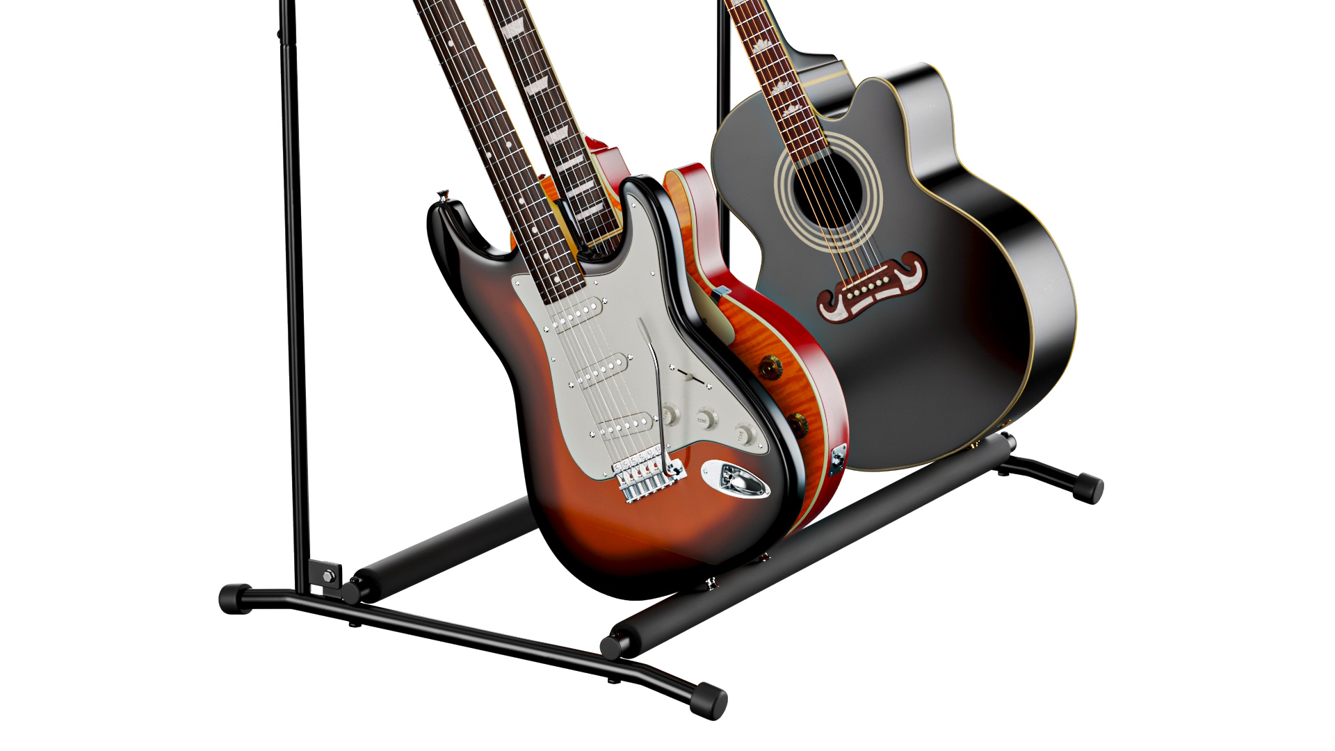 Multiple Guitar Rack Stand with Guitars 3D model