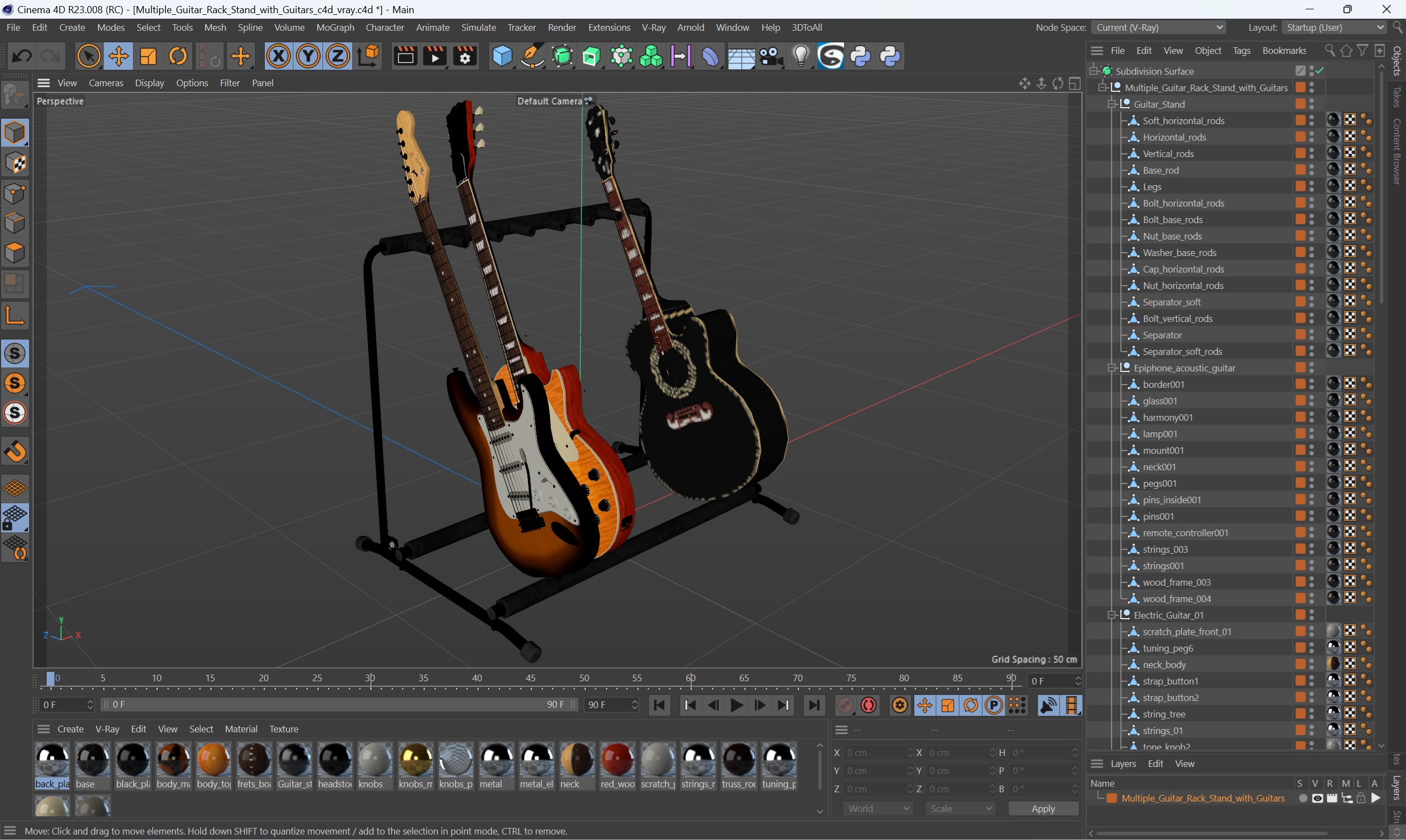 Multiple Guitar Rack Stand with Guitars 3D model