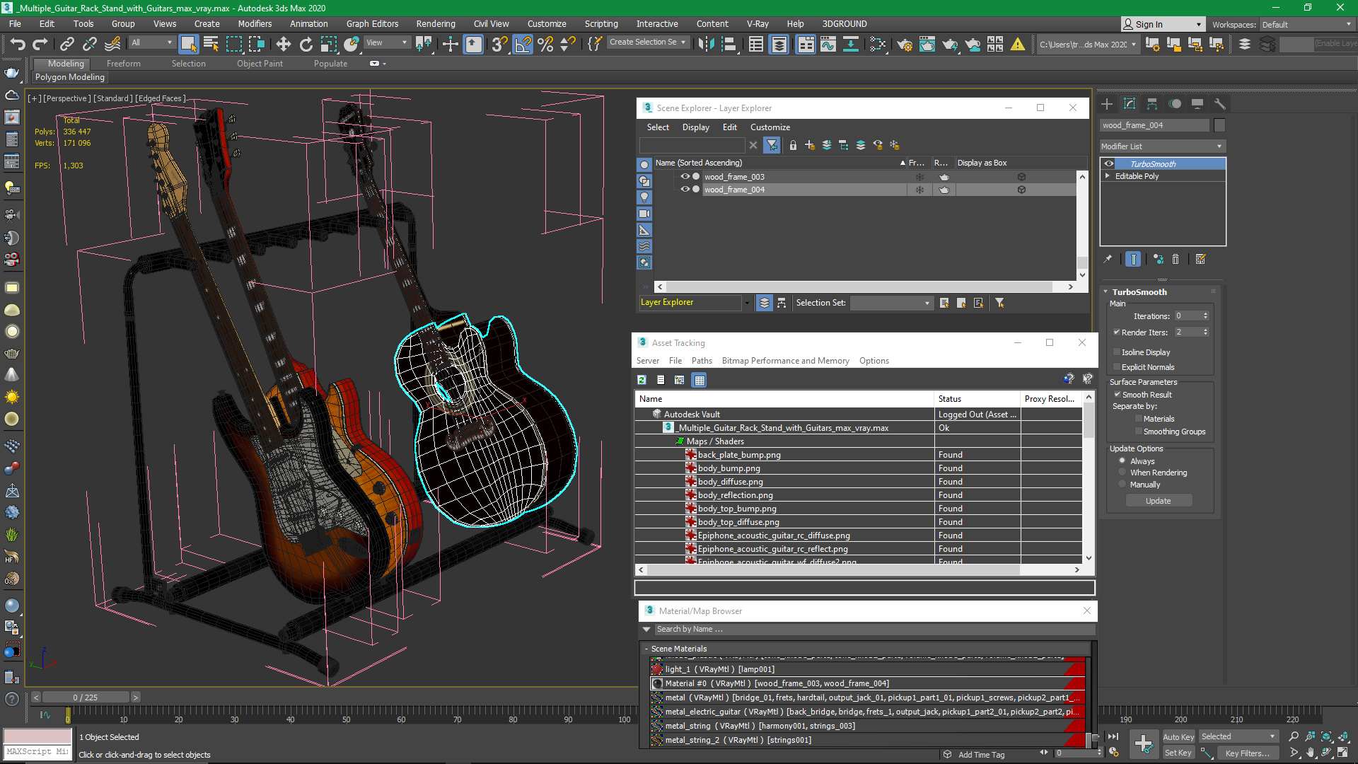 Multiple Guitar Rack Stand with Guitars 3D model