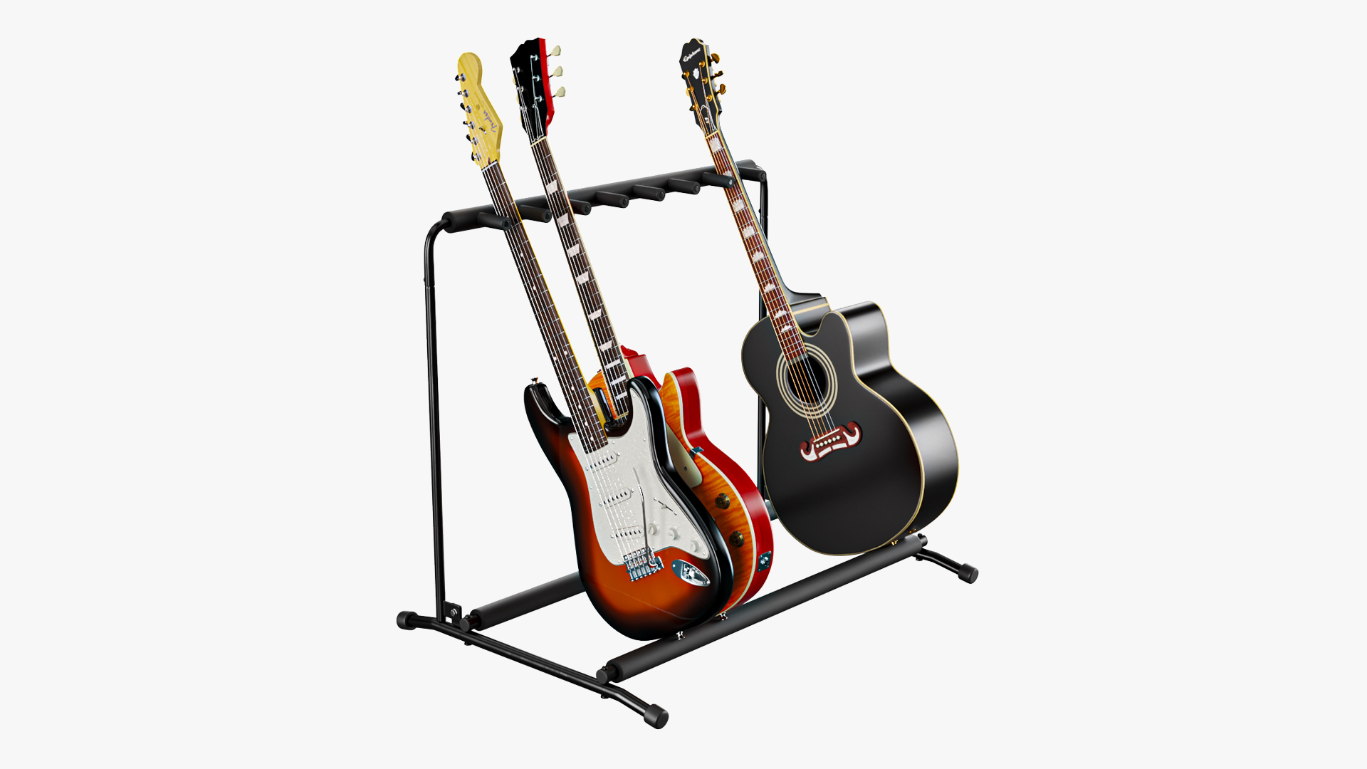 Multiple Guitar Rack Stand with Guitars 3D model