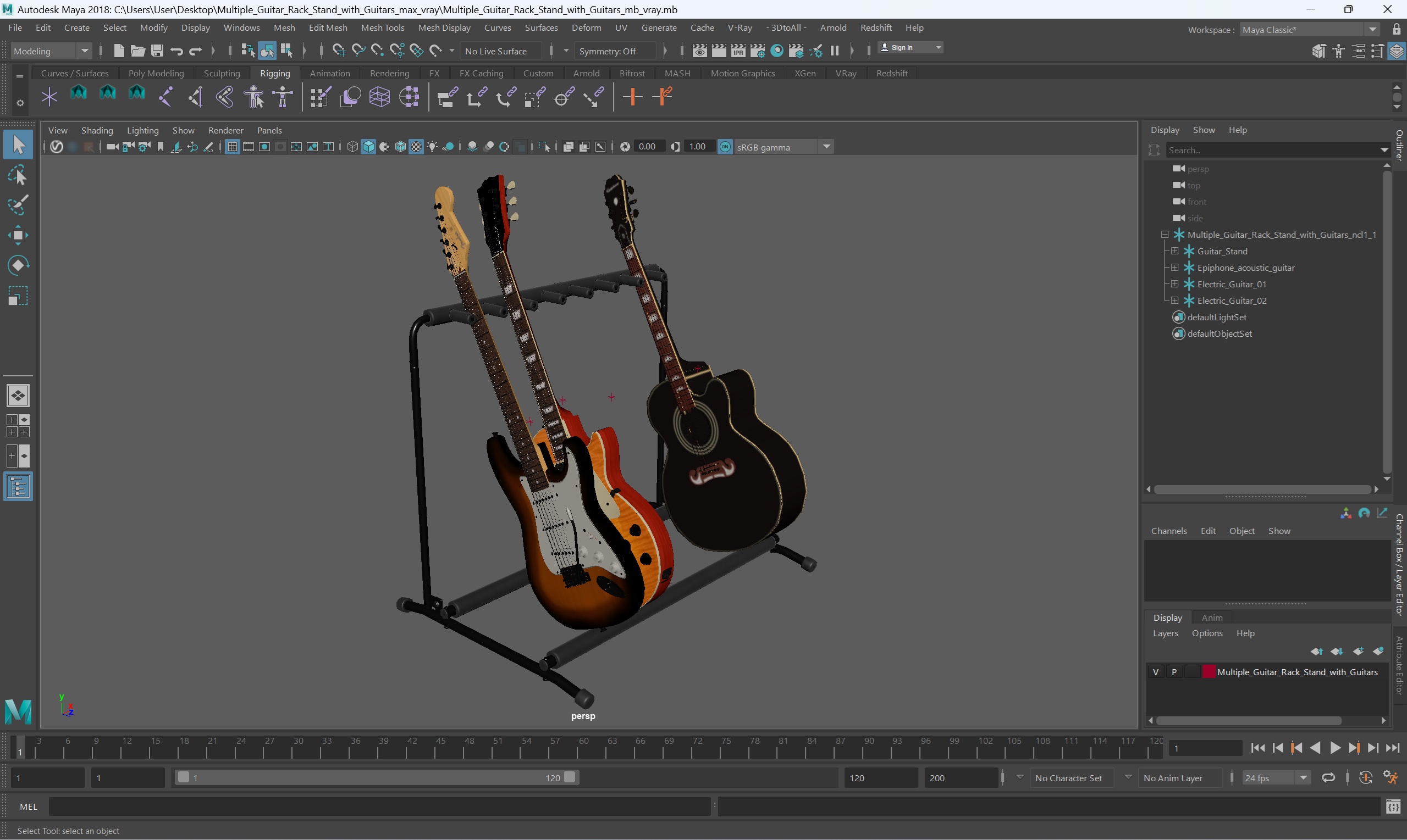 Multiple Guitar Rack Stand with Guitars 3D model