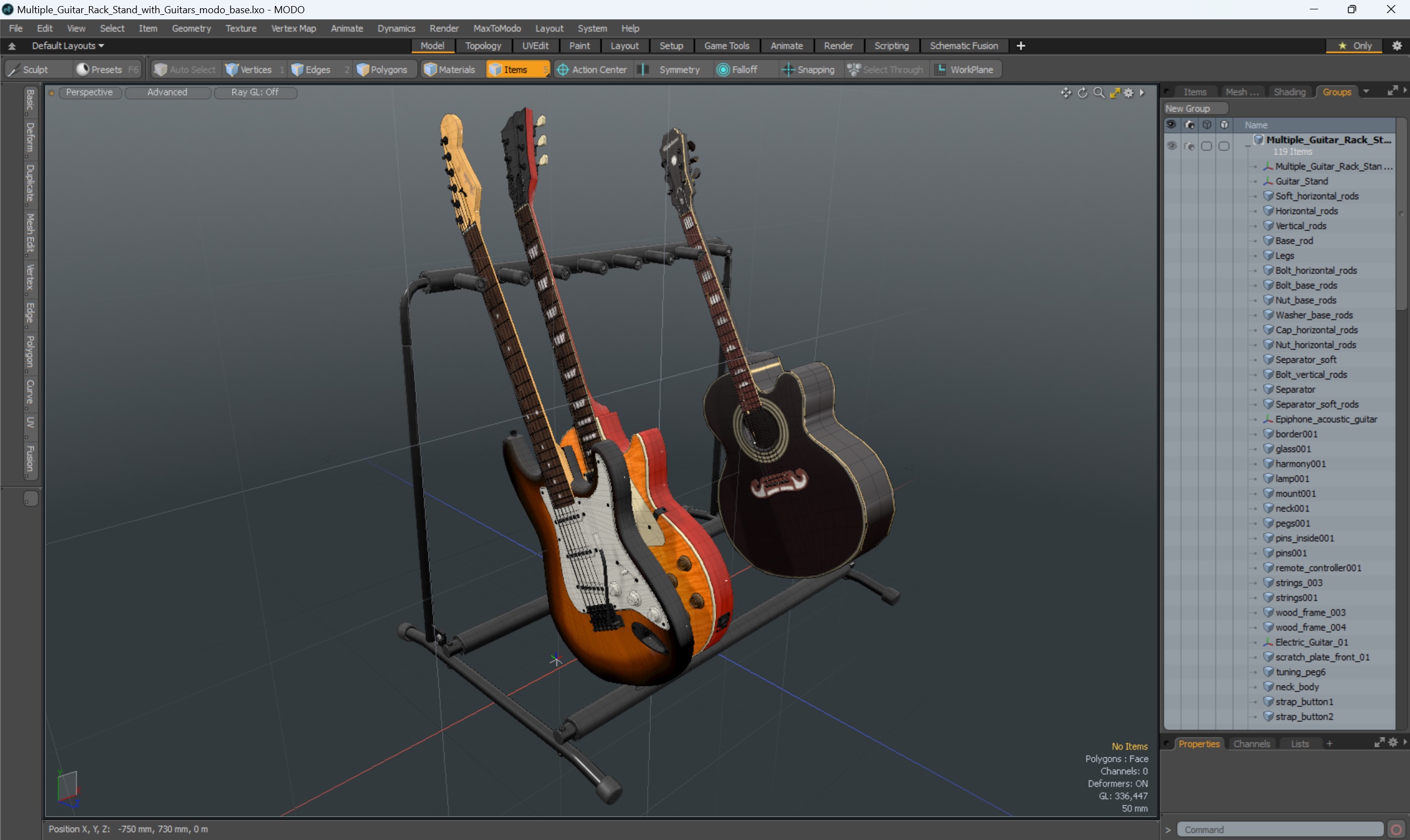 Multiple Guitar Rack Stand with Guitars 3D model