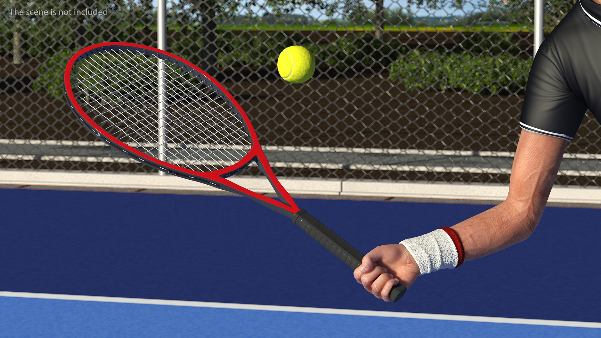 Red Tennis Racket with Tennis Ball 3D model