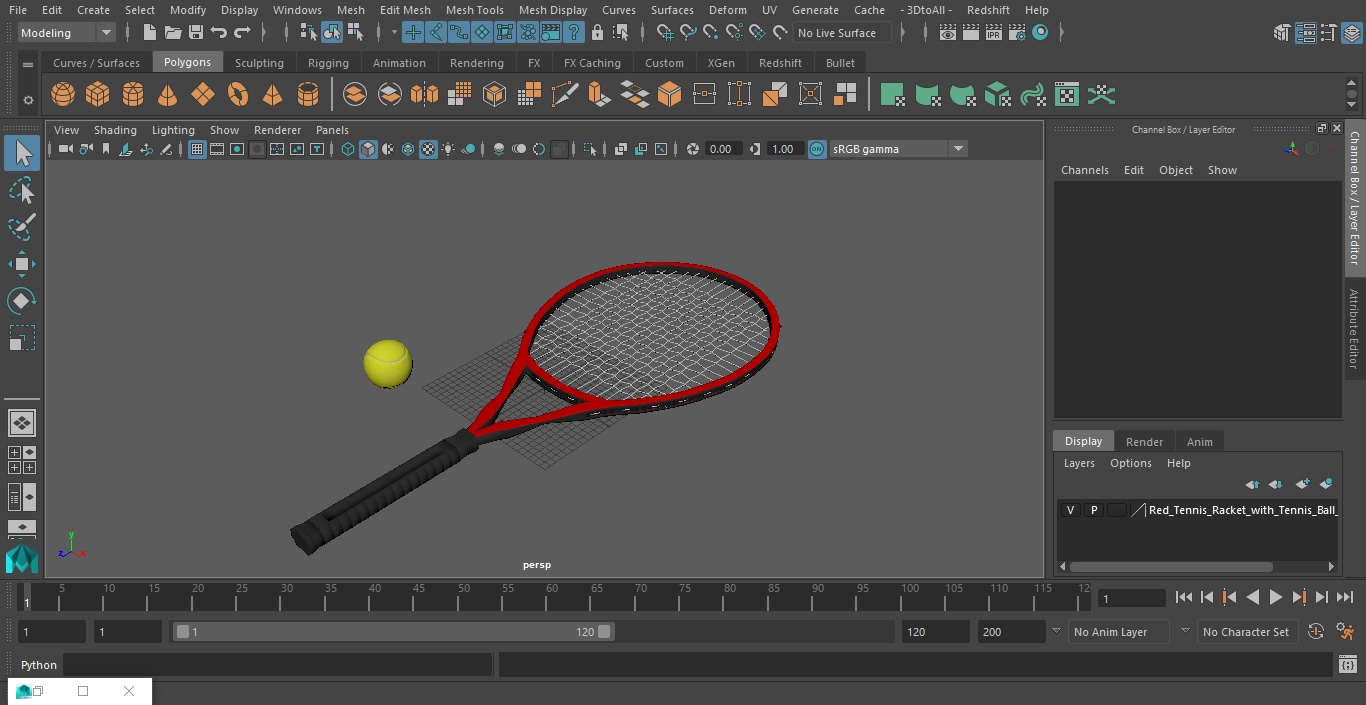 Red Tennis Racket with Tennis Ball 3D model