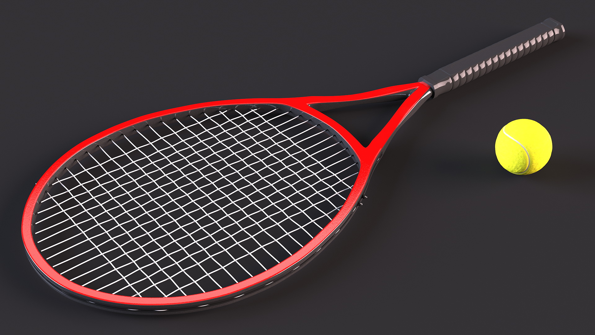 Red Tennis Racket with Tennis Ball 3D model