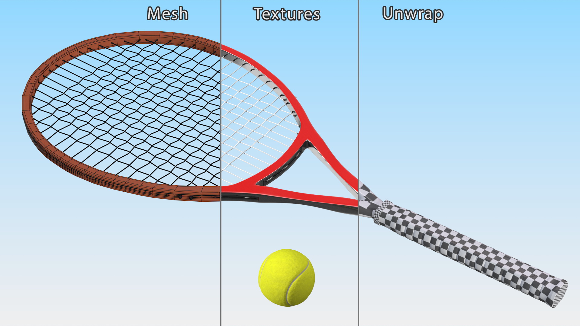 Red Tennis Racket with Tennis Ball 3D model