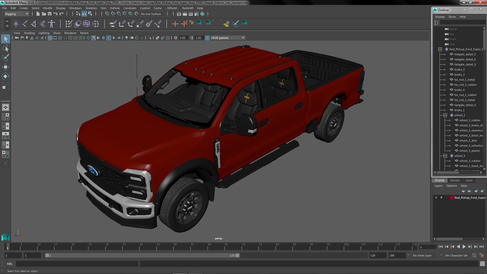 Red Pickup Ford Super Duty F550 Simple Interior 3D