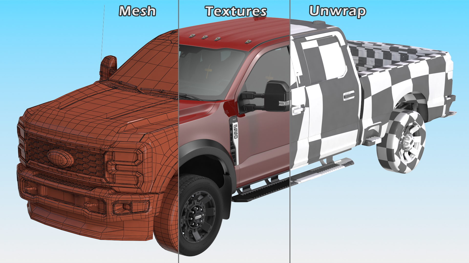 Red Pickup Ford Super Duty F550 Simple Interior 3D