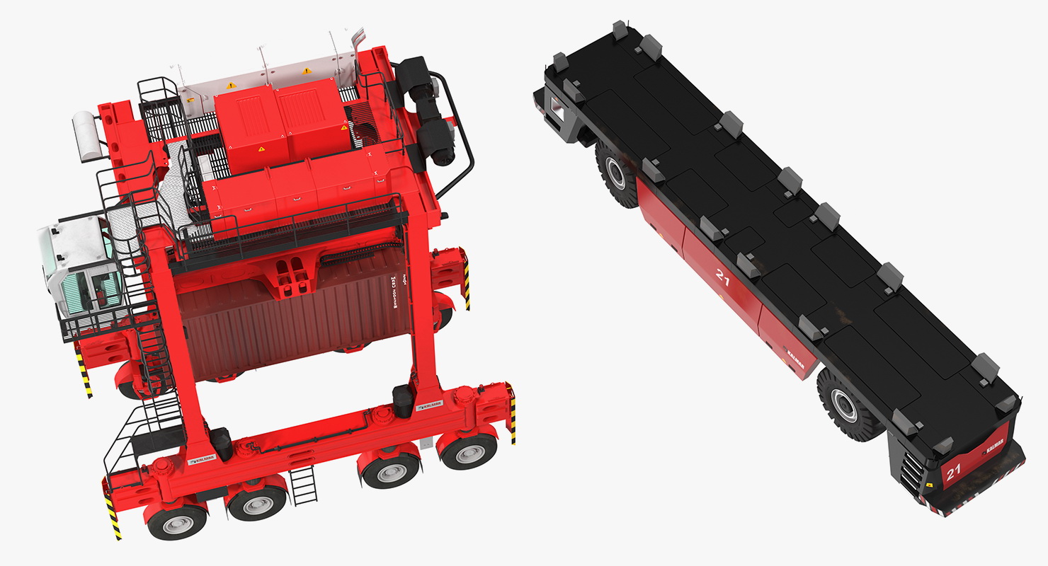 Kalmar AGV Fastcharge Straddle Carrier with 20ft ISO Container Rigged 3D model