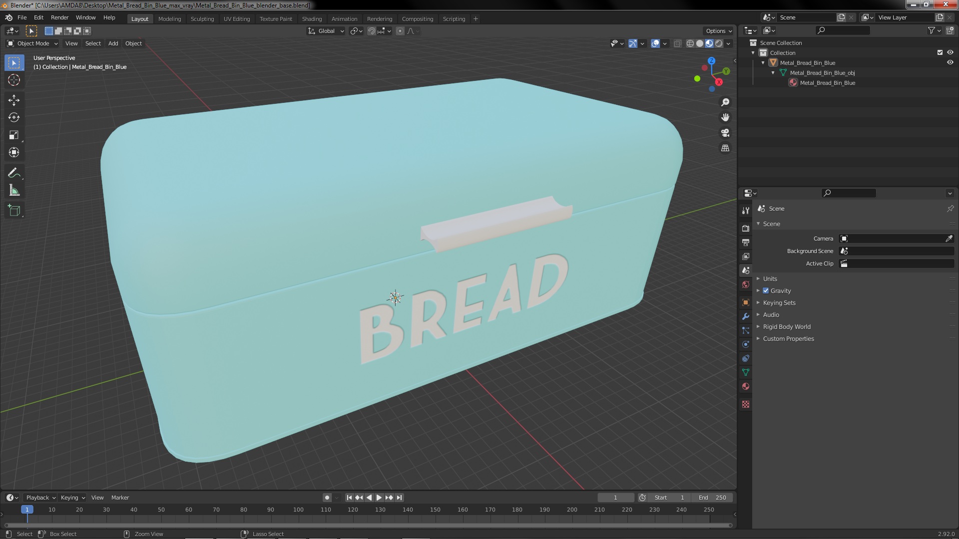 3D model Metal Bread Bin Blue