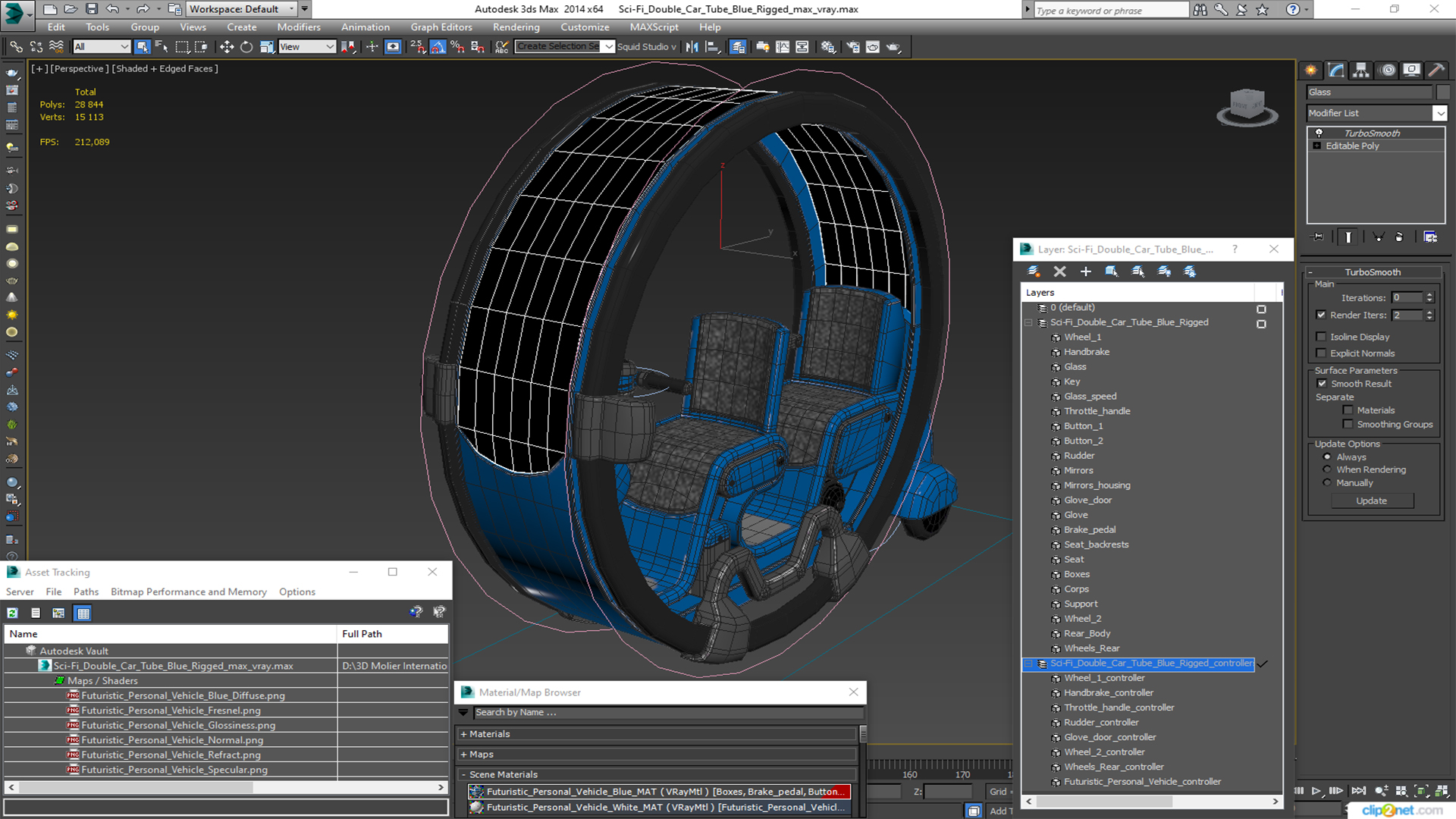 3D Sci-Fi Double Car Tube Blue Rigged for Maya model