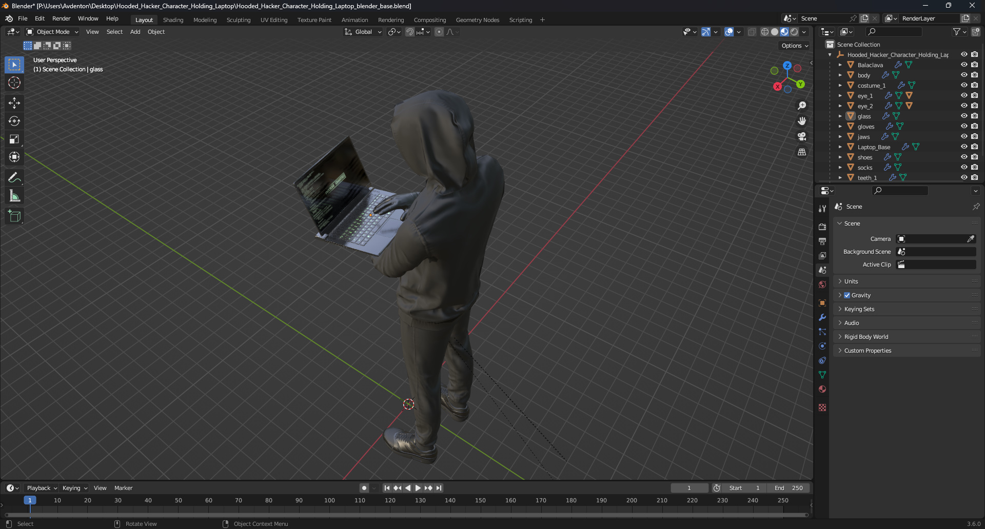 3D Hooded Hacker Character Holding Laptop model