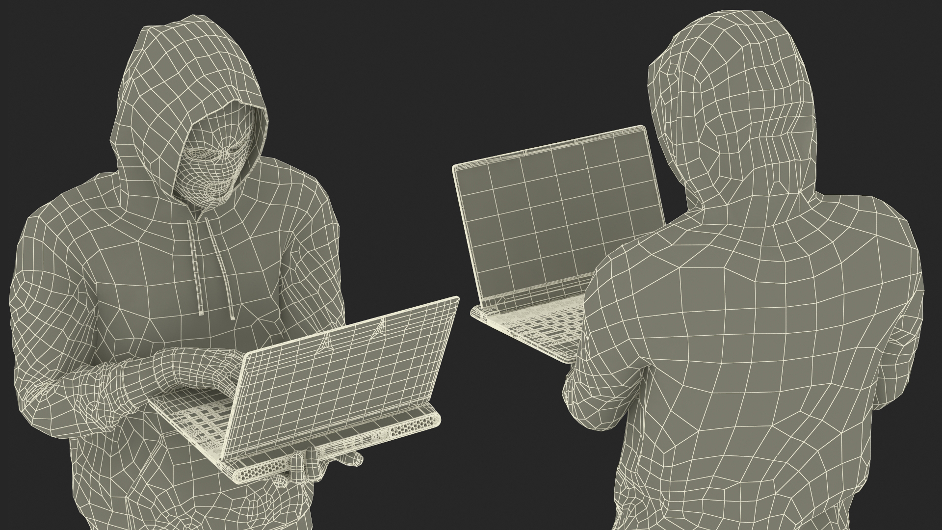 3D Hooded Hacker Character Holding Laptop model