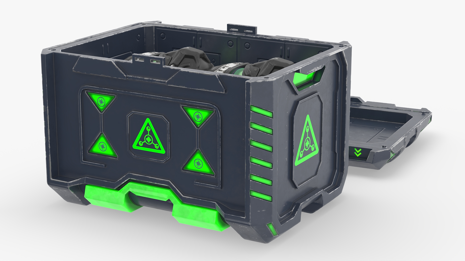 3D model Futuristic Container with Combat Helmets