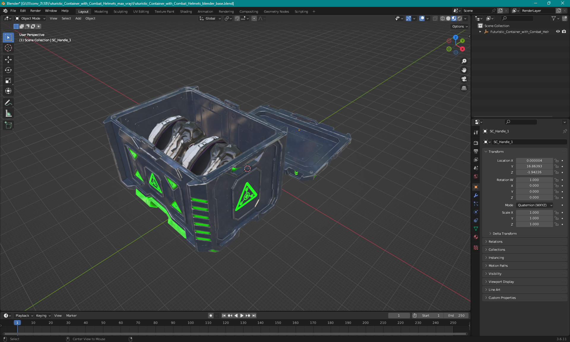 3D model Futuristic Container with Combat Helmets