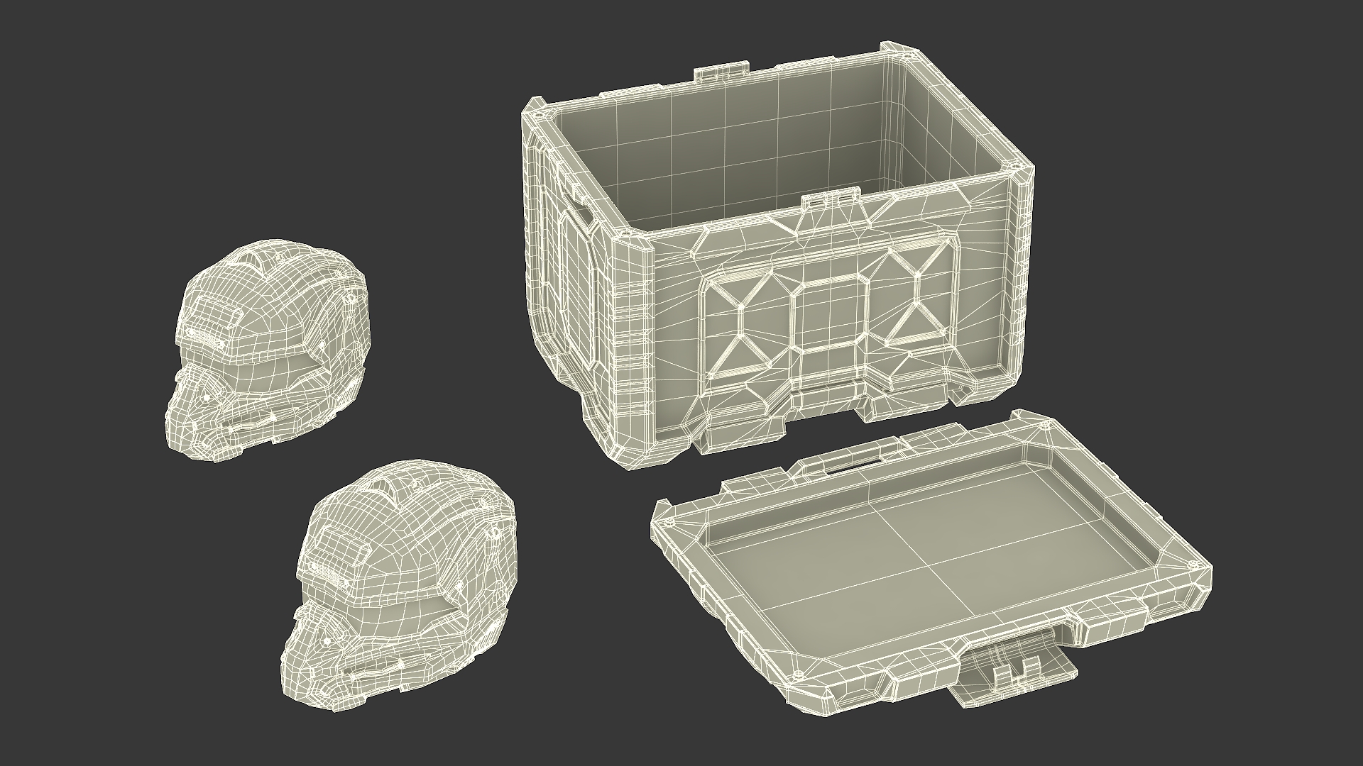 3D model Futuristic Container with Combat Helmets