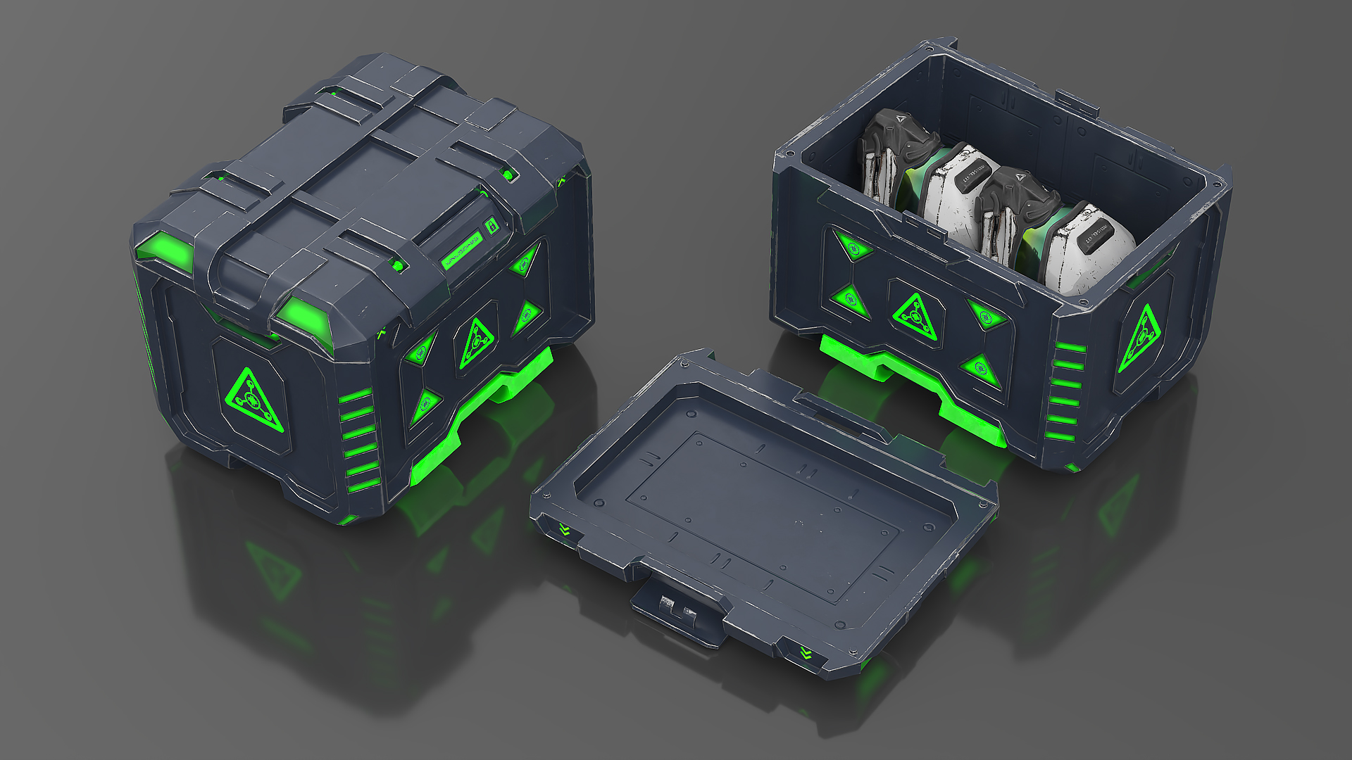 3D model Futuristic Container with Combat Helmets