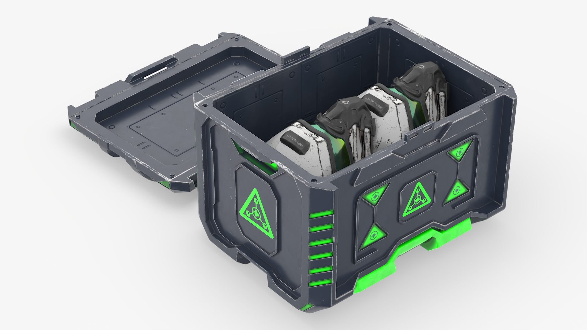 3D model Futuristic Container with Combat Helmets