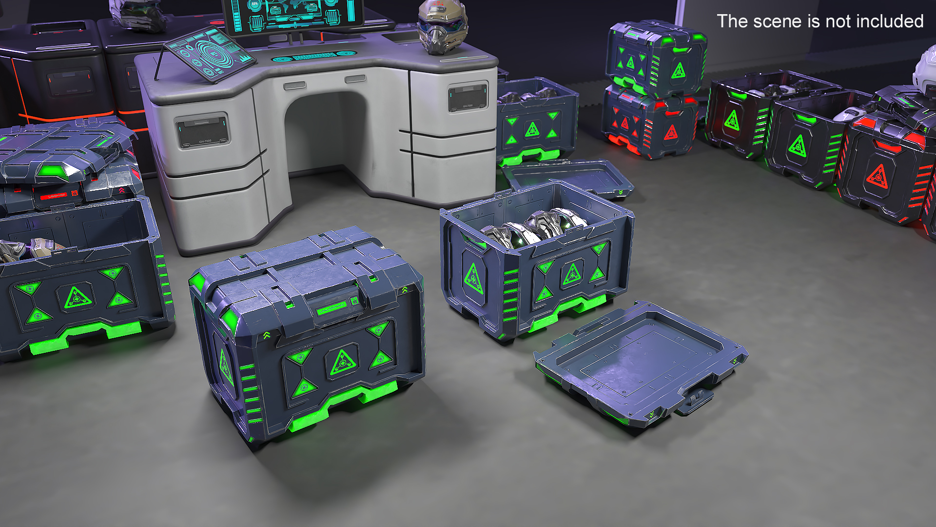 3D model Futuristic Container with Combat Helmets