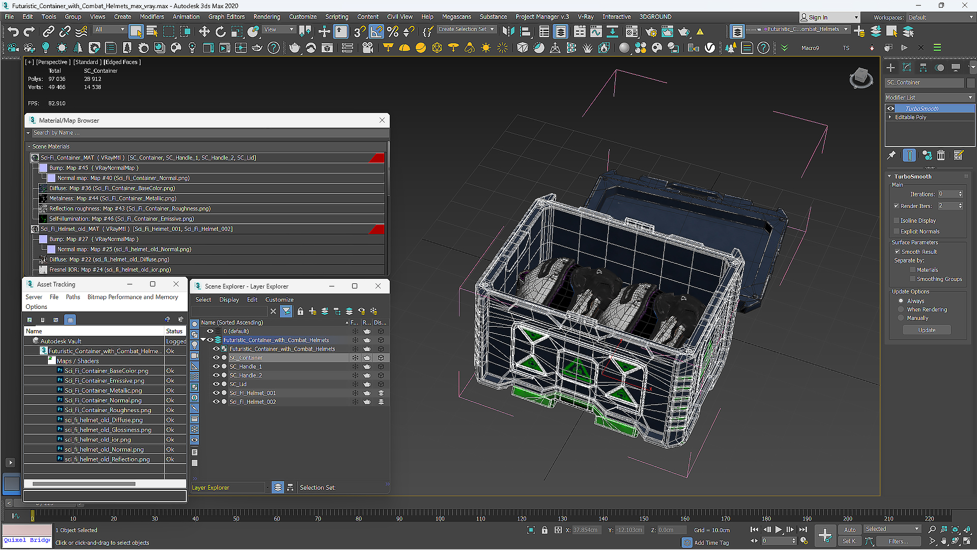 3D model Futuristic Container with Combat Helmets