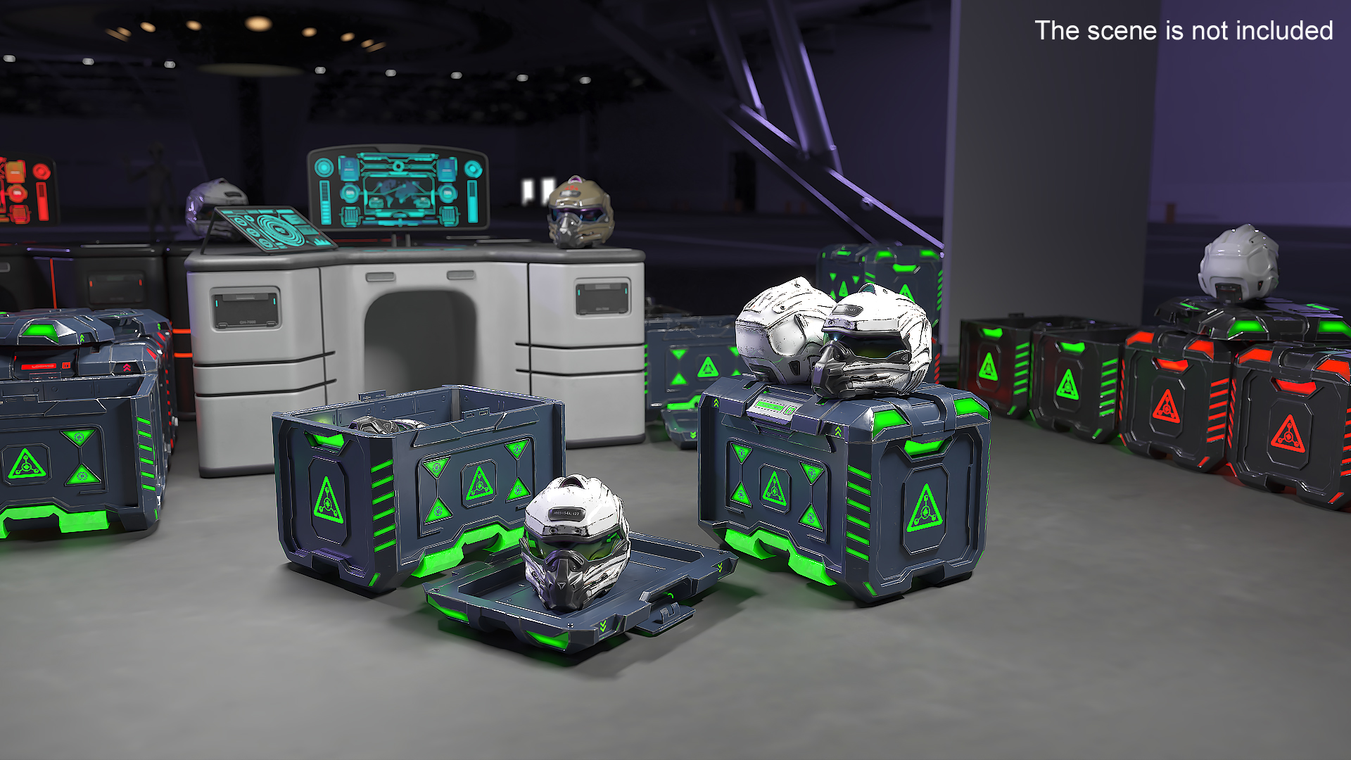 3D model Futuristic Container with Combat Helmets