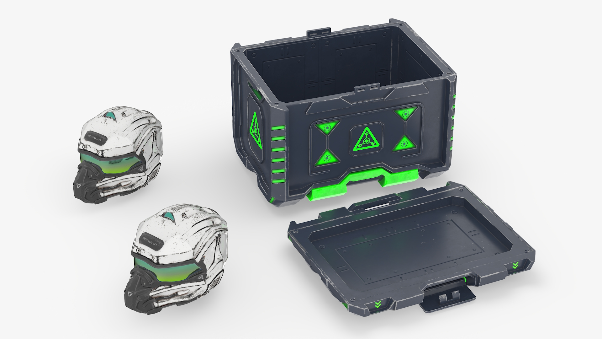 3D model Futuristic Container with Combat Helmets