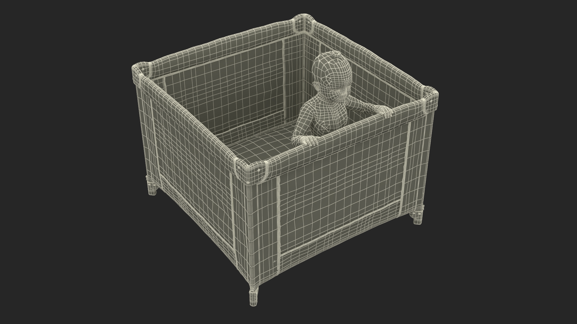 3D model Toddler Girl in Textile Playpen Fur