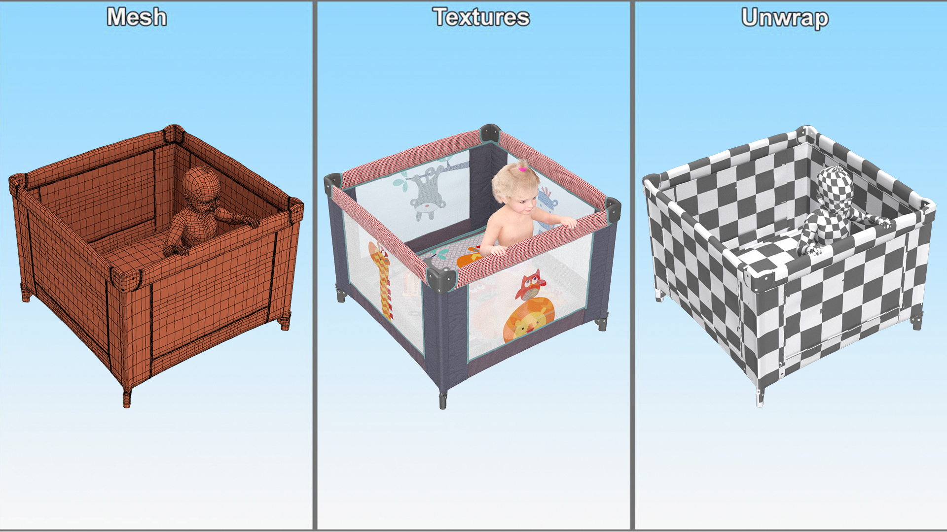 3D model Toddler Girl in Textile Playpen Fur