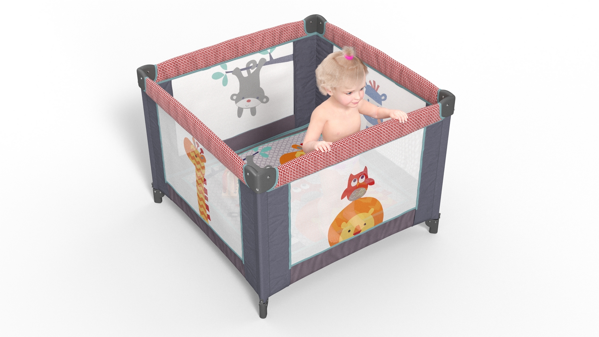 3D model Toddler Girl in Textile Playpen Fur